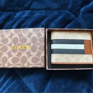 Coach Men's Leather Card Holder - Black, White, Tan